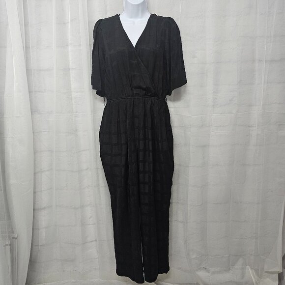 Anthropologie Dolan Black Windowpane Straight Leg Jumpsuit Boho Party M - Picture 1 of 16